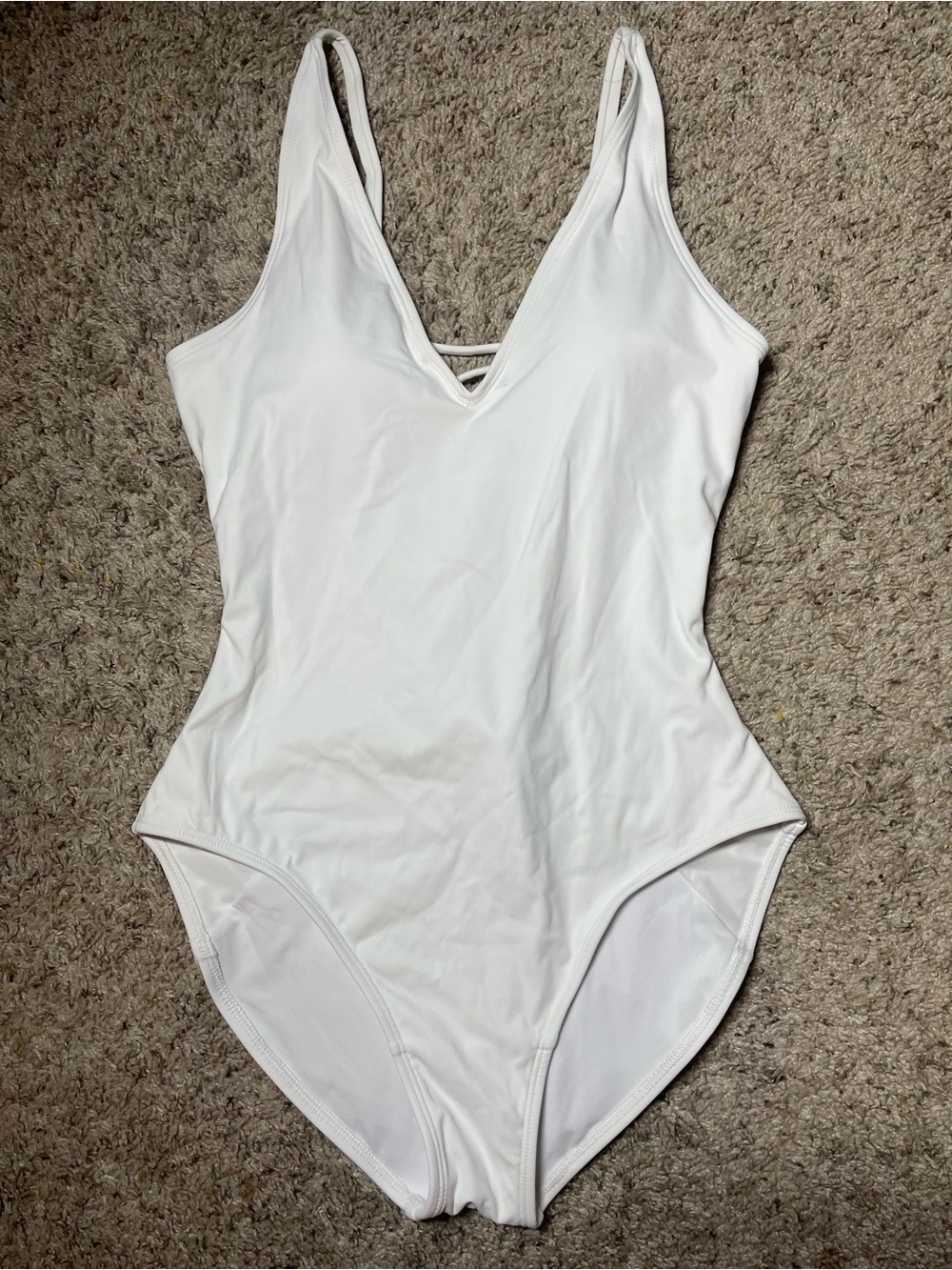 TA3 White One-Piece Swimsuit Size M Shaping V-Neck *FLAWED*